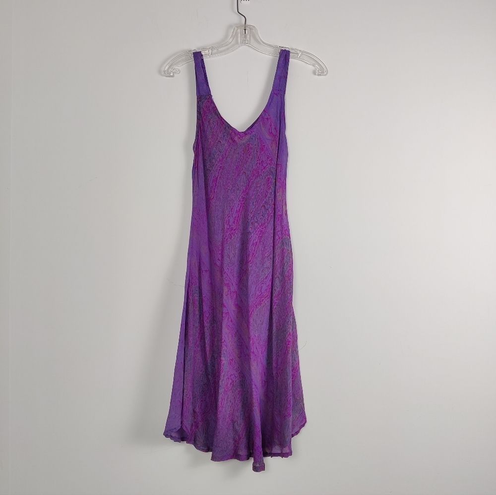 Alchemy Fashions Women's 100% Silk Slip Dress Size Medium Purple Floral
